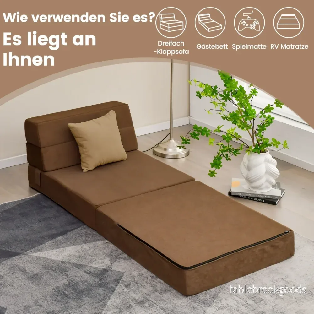 i – hopfällbar bäddsoffa med tvättbart överdrag Extra tjockt skum (15 cm) – 3 1 – Brun - Bild 2