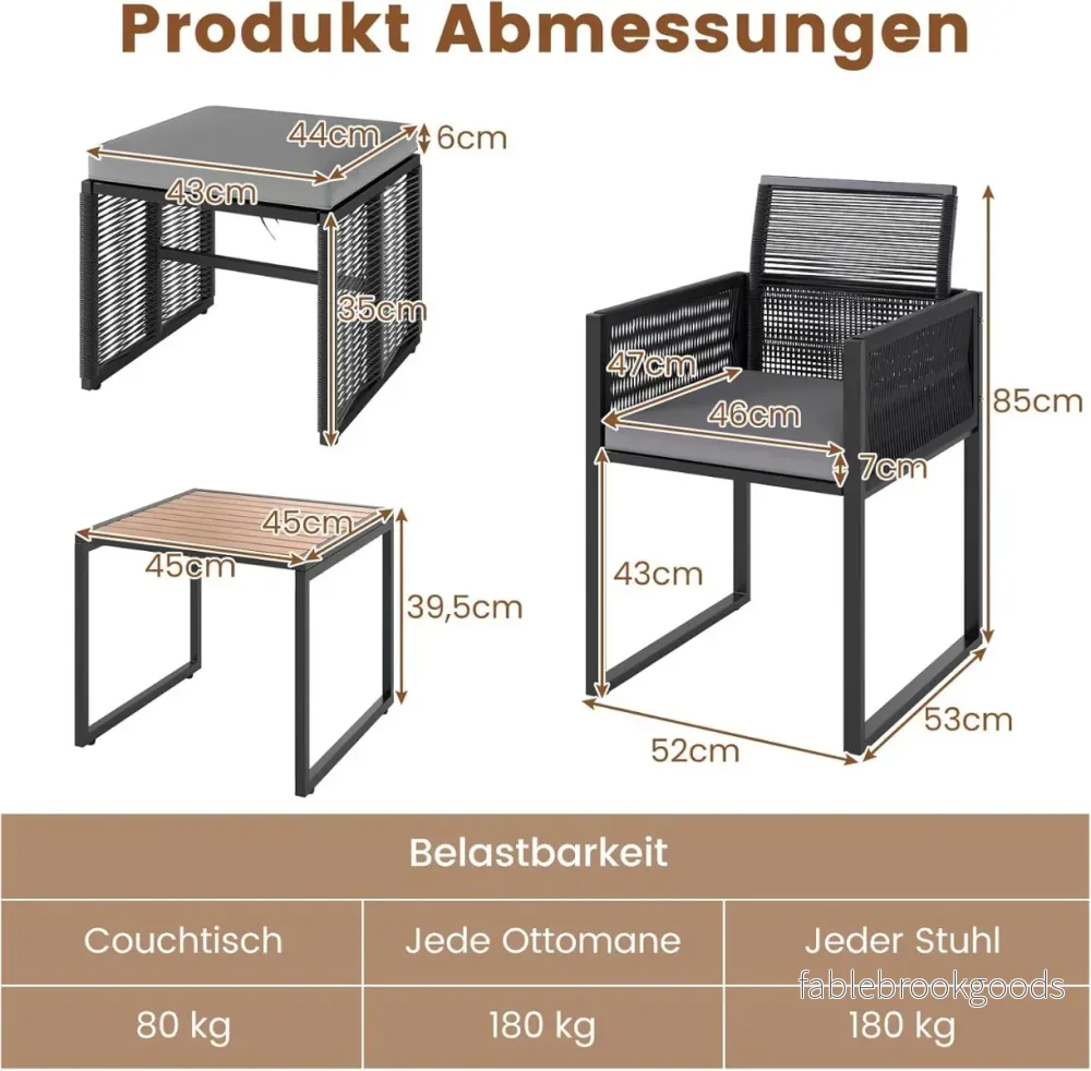 delars – Rattan Trädgårdsmöbelset inklusive stolar med kuddar och puff bord balkongset trädgårdssats – 5 2 – Svart - Bild 2