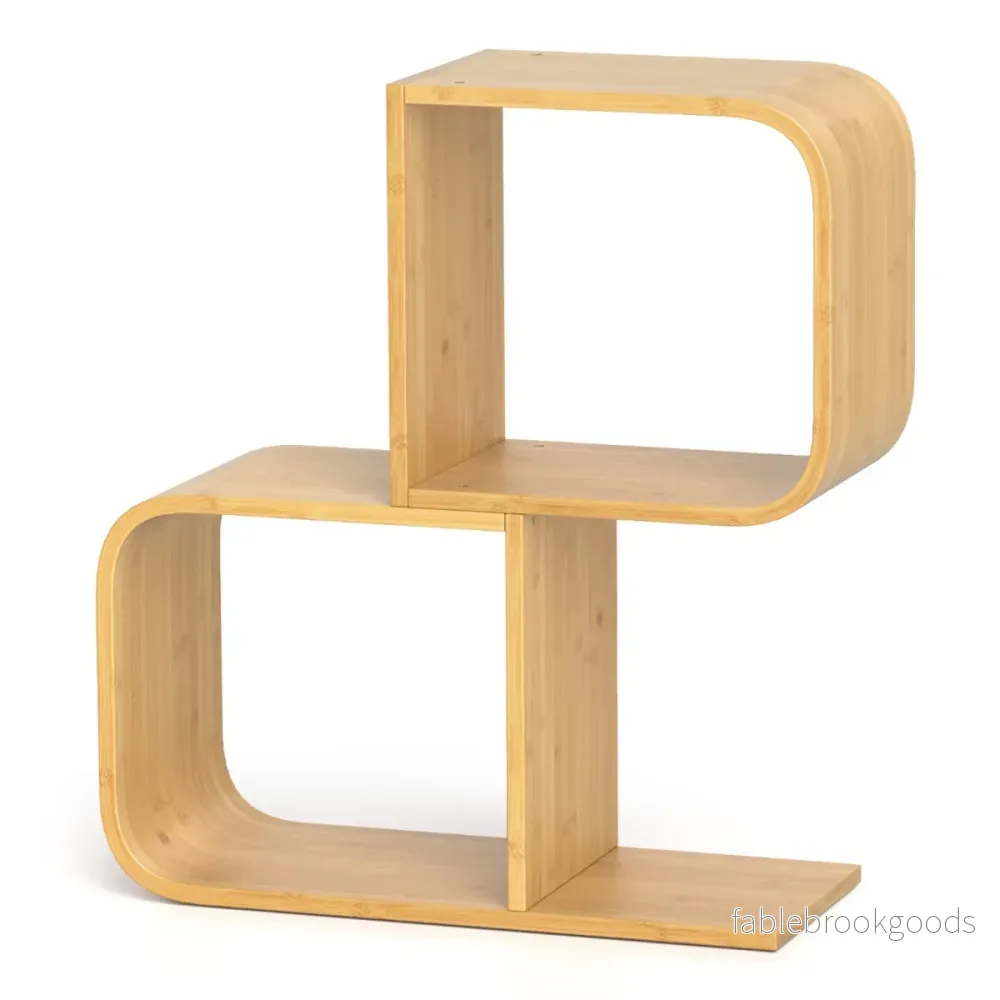 S – formad bokhylla med öppna kuber Geometrisk hörnhylla Bambuhylla – 2 – Natur