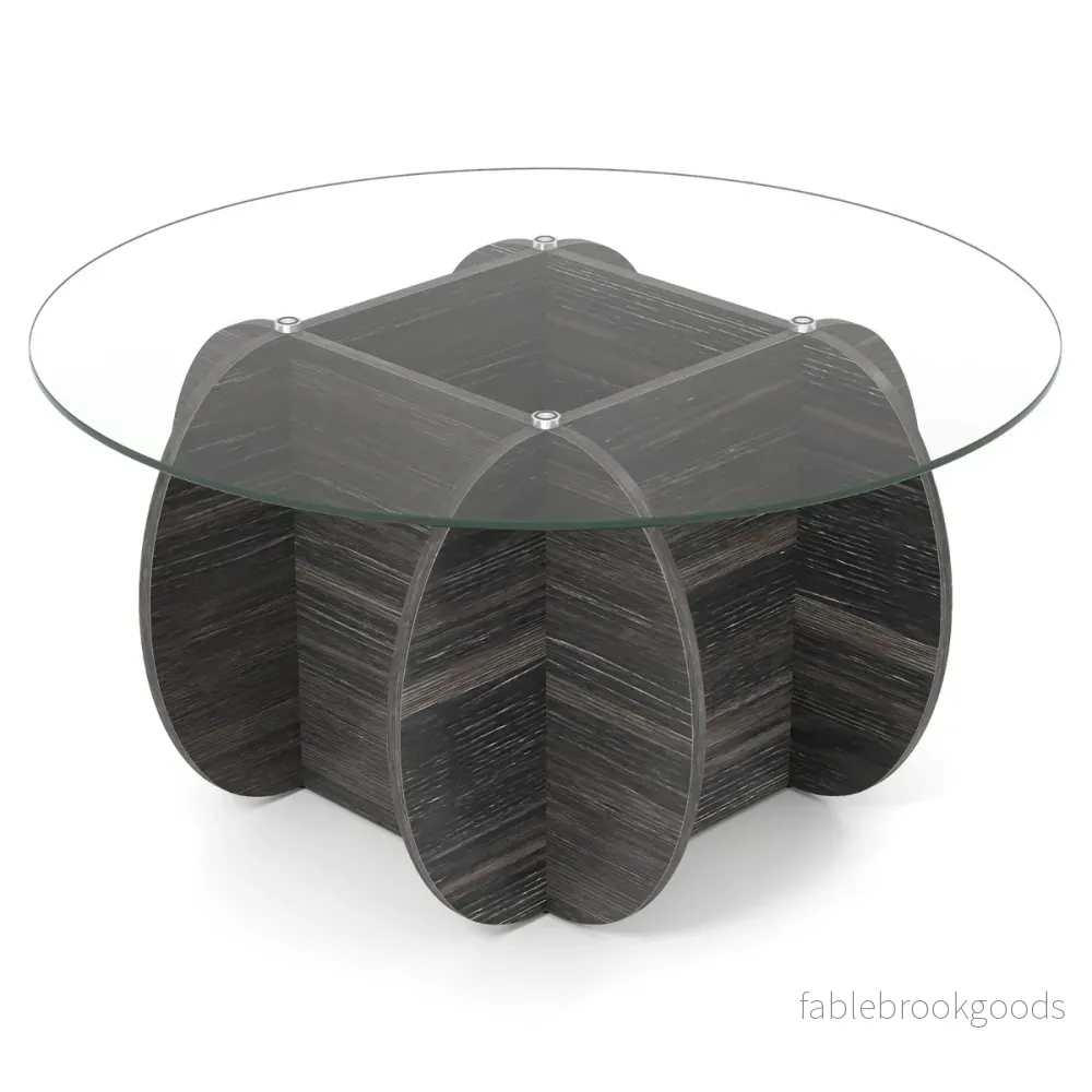 Rund – soffbord med härdat glasbordsskiva och massivt träunderrede Modernt – Ø 89 cm – Svart