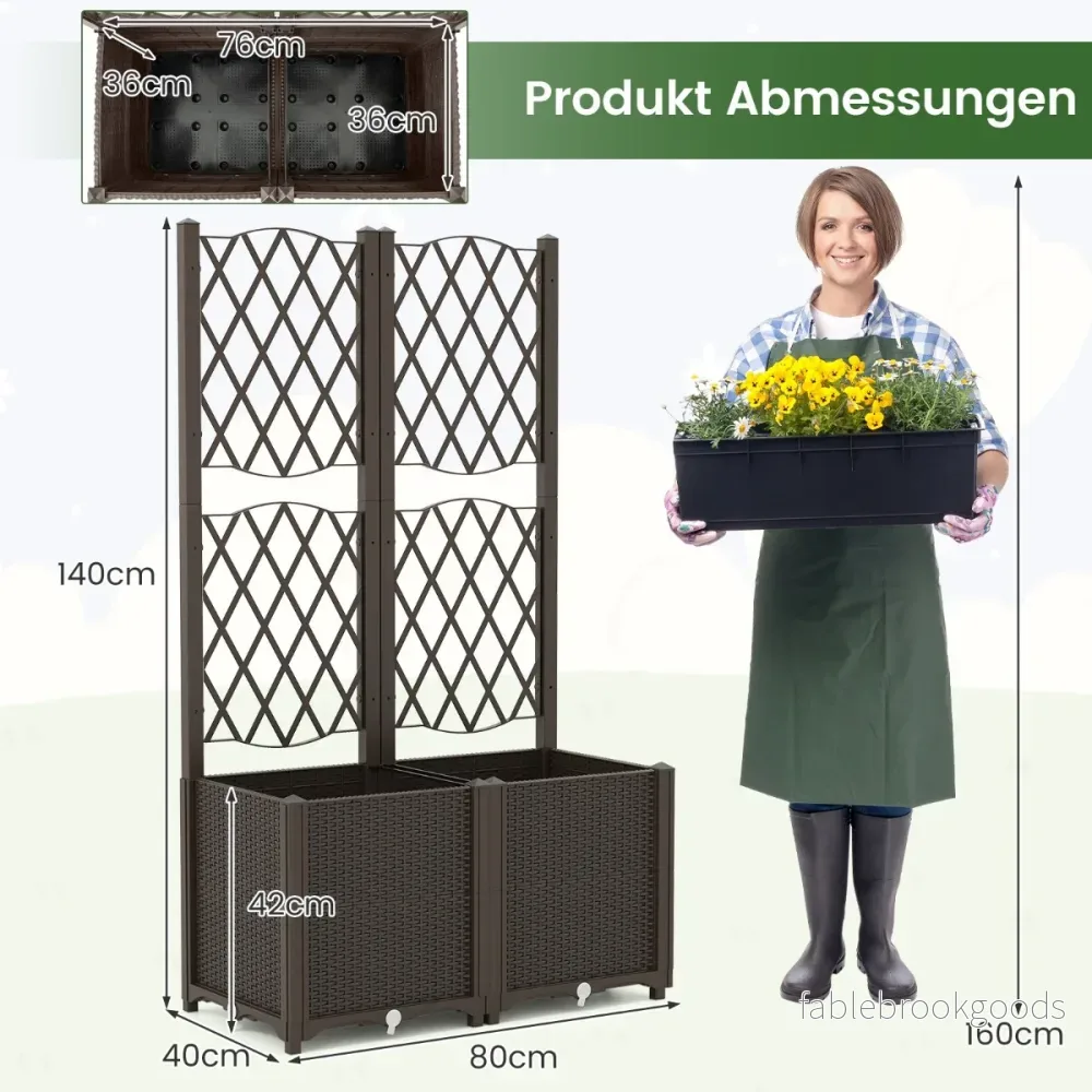 Blomlåda – med spaljé, planteringslåda för klätterväxter – 80 x 40 x 140 cm – Kaffe - Bild 2