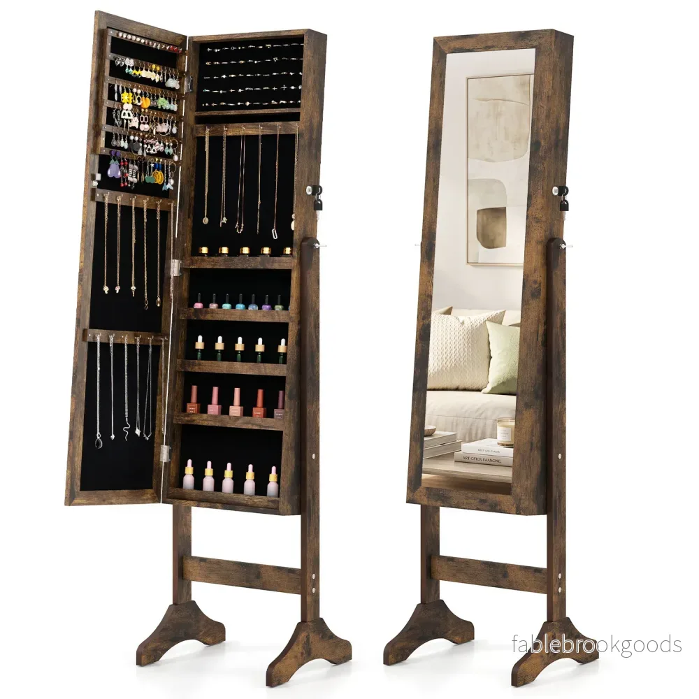 Sminkskåp, – låsbart spegelskåp med helkroppsspegel brunt – 40 x 36 x 156 cm