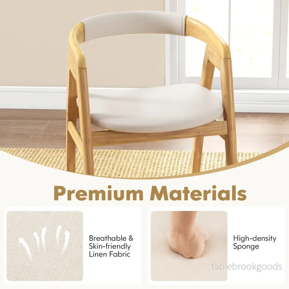 Matstol – i bambu Accentstol med ryggstöd och sitskudde vadderad Boho fritidsstol – Natur - Bild 3