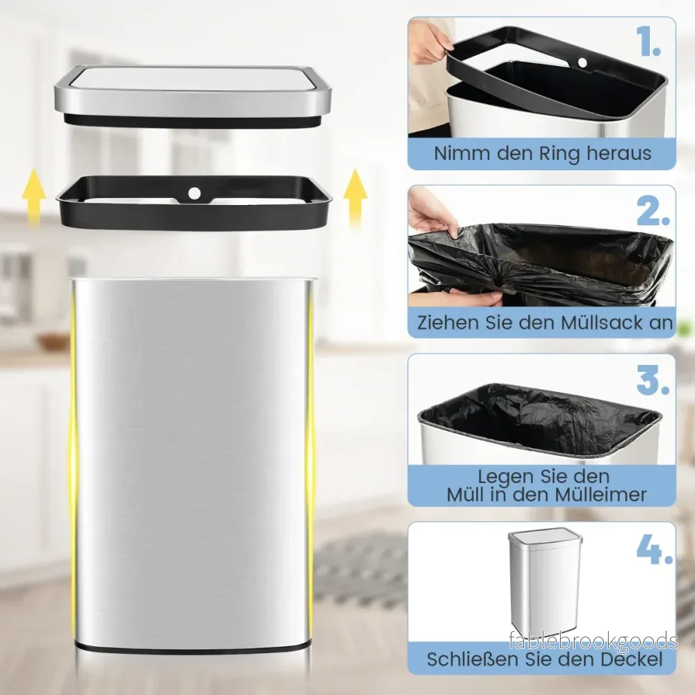50L – papperskorg med sensor och lock Automatisk soptunna av rostfritt stål plast – Silver - Bild 3