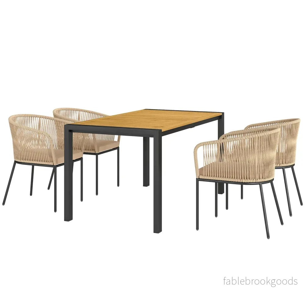 Uteplatsset i polyrattan för 4 med bord och kuddar Uteplatsset i polyrattan för 4 med bord och kuddar