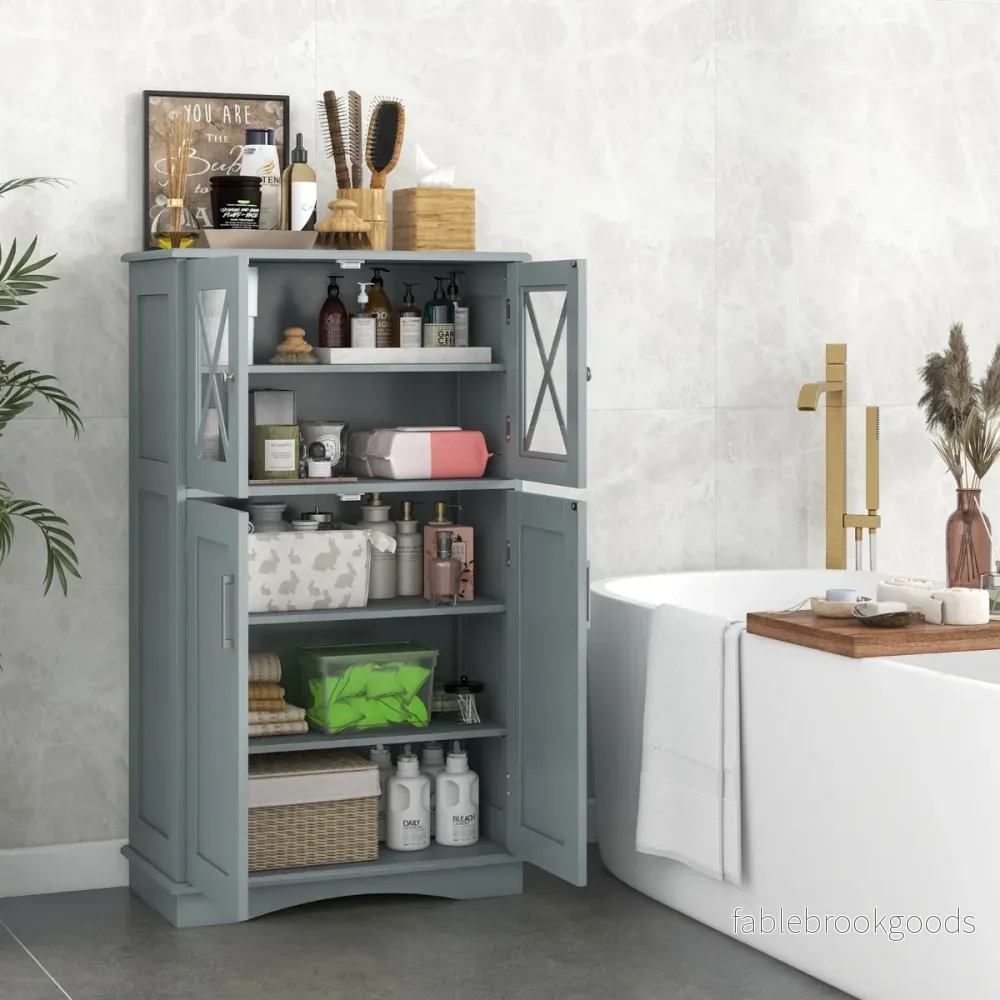 Toalettskåp – för badrummet Tvättskåp med dörrar – 60 x 30 x 108 cm – Grå - Bild 3