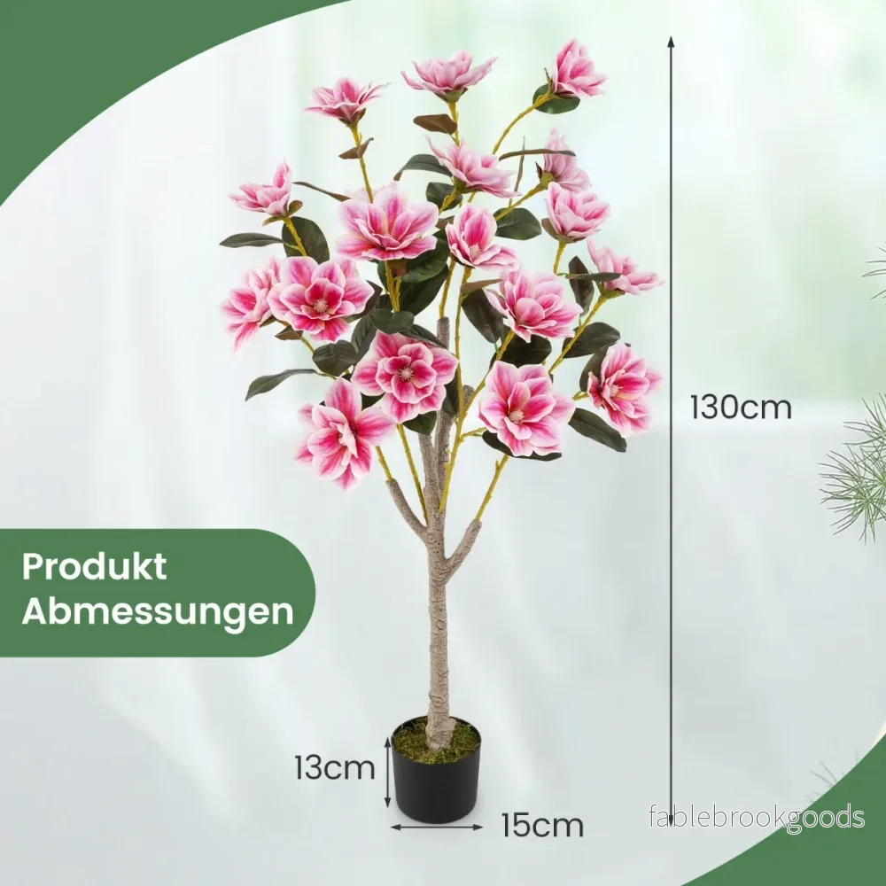 Konstgjord – träd med blommor, konstväxt i kruka, kameliväxt – 90 cm – Rosa - Bild 2