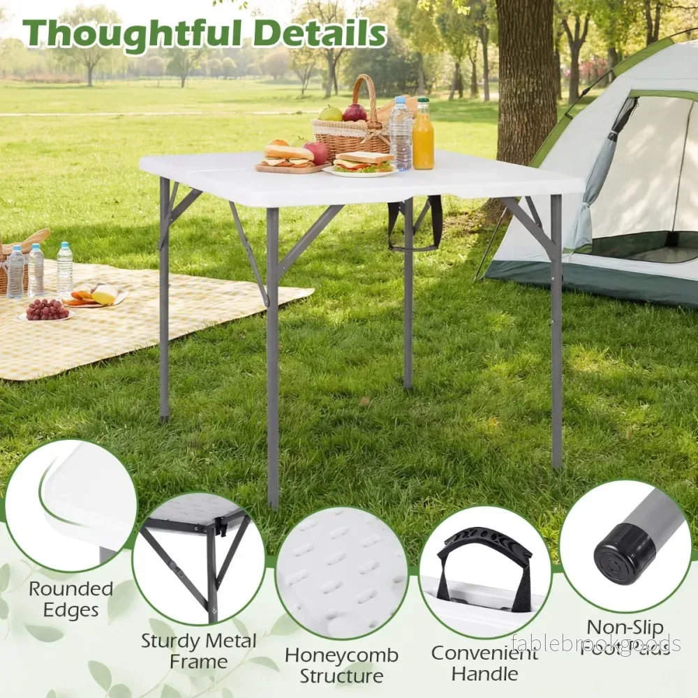 Vikbart – campingbord för personer av HDPE med bärhandtag trädgårdsbord – 4 – Vit - Bild 3