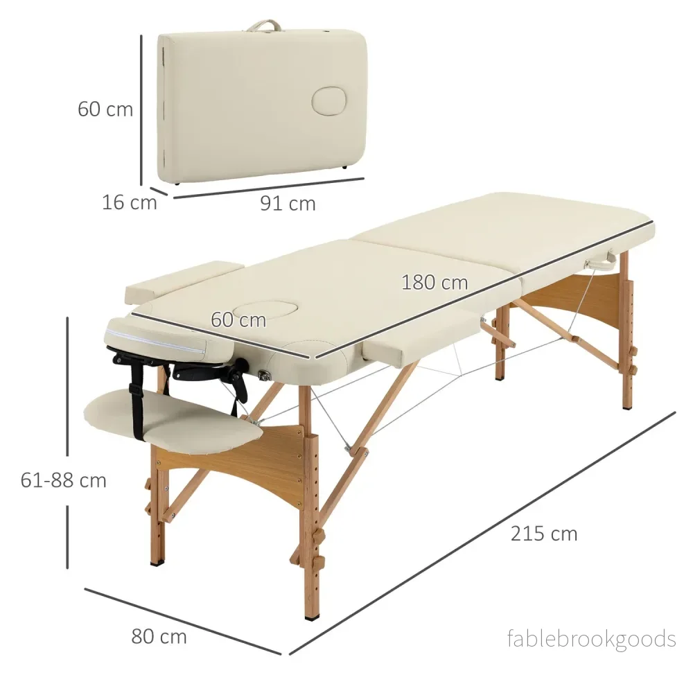 Justerbart hopfällbart massagebord, trä, konstläder, kräm - Bild 3