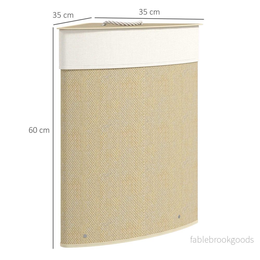 Hörntvättkorg i bambu med lock, 55 l, krämfärgad - Bild 3