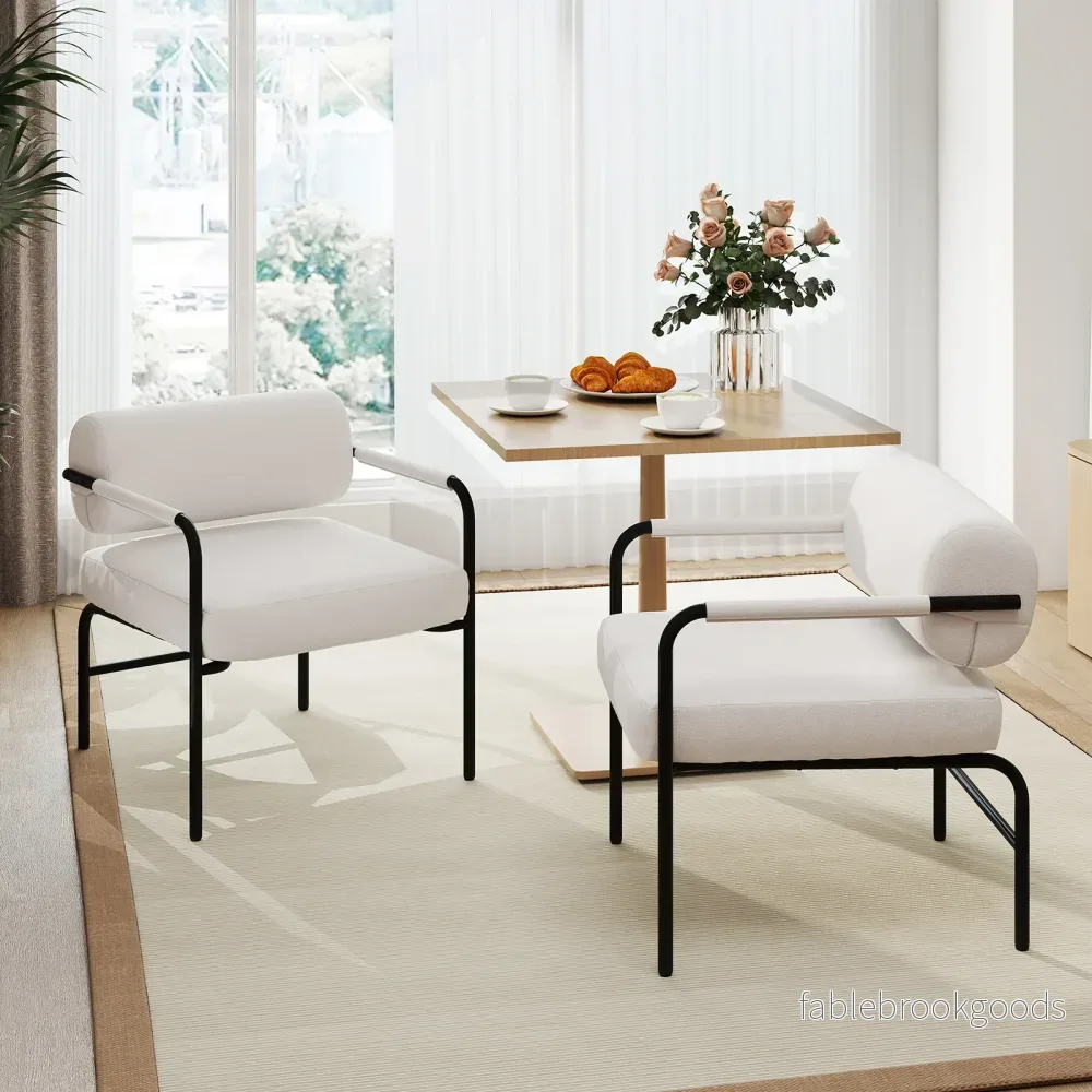 Soffa – Modern Loungestol Polstrad Accentstol med armstöd Enstol Relaxstol – Vit - Bild 3