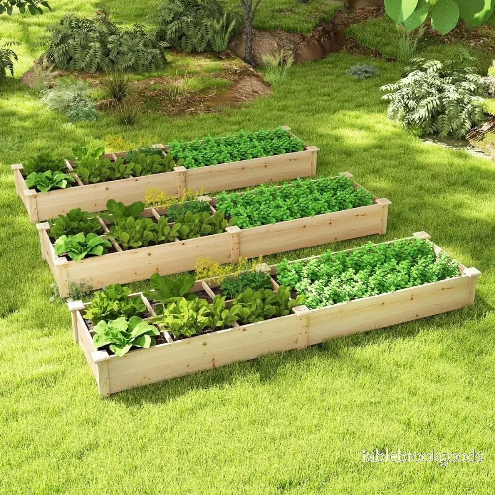 Upphöjd – säng med växtlådor och avdelare Naturlig – 2 228 x 62 x 25 cm – Natur - Bild 3