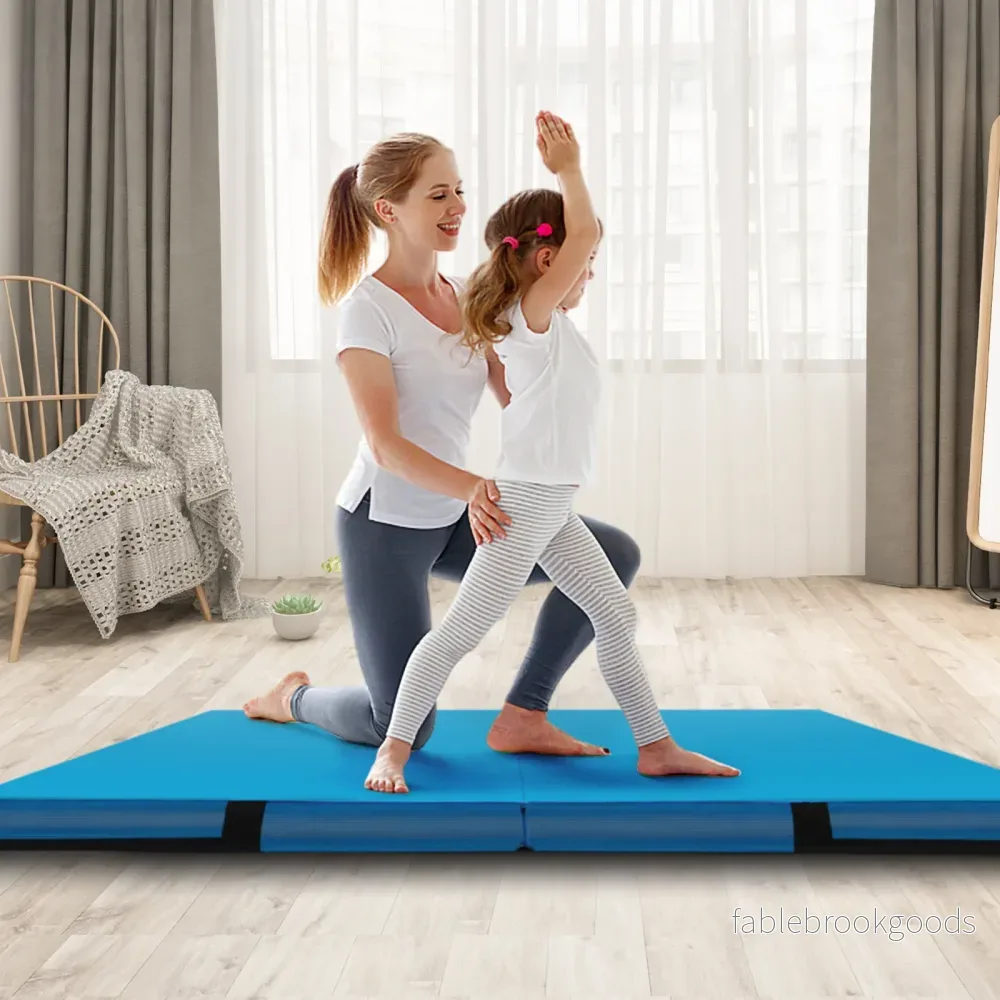 Fällbar – gymnastikmatta tjock dubbelvikbar och tumblingmatta med konstläderöverdrag – 122 x 122 x 10 cm – Blå - Bild 3