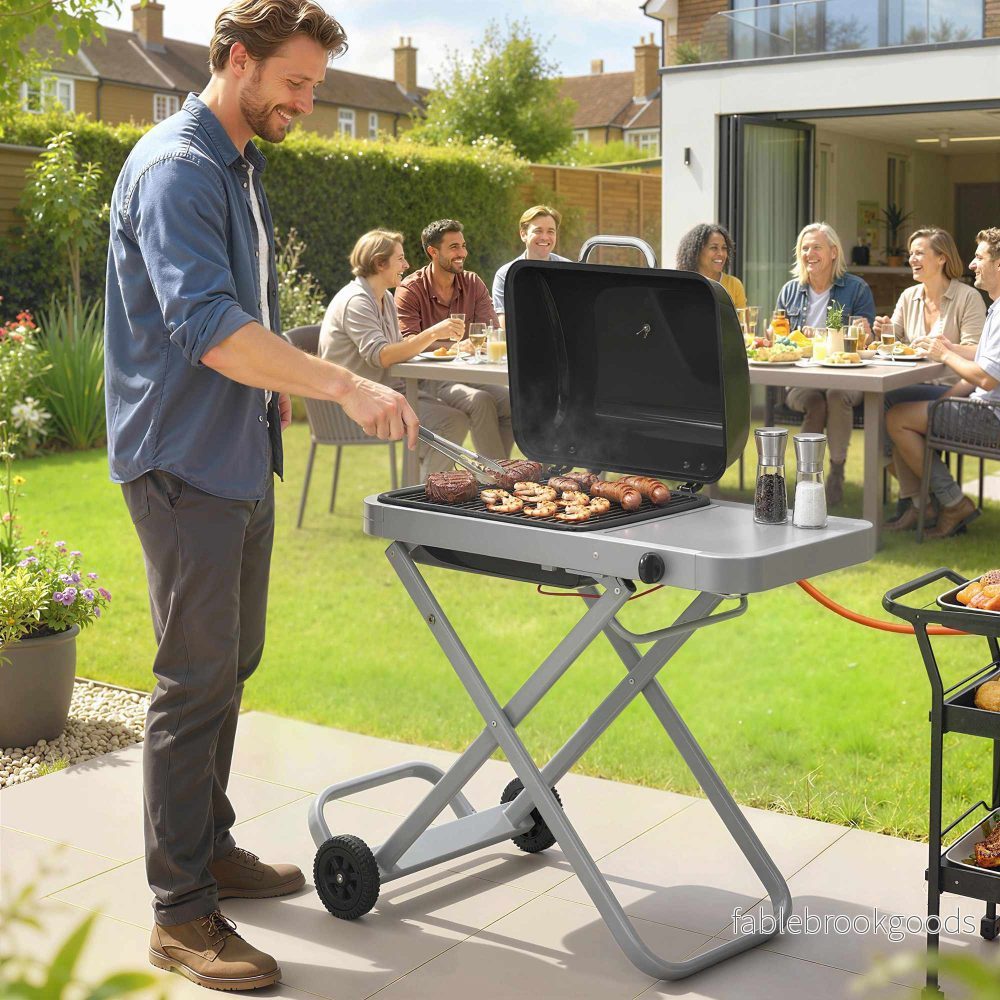 Bärbar gasgrill med 1 brännare, hopfällbar vagn, termometer - Bild 2