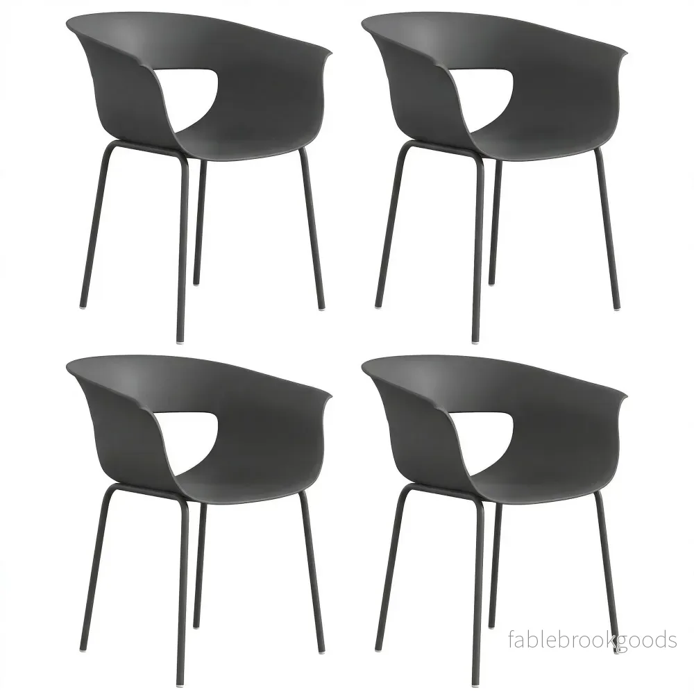 Utomhus balkongstolar set om 4, ergonomiska, mörkgrå