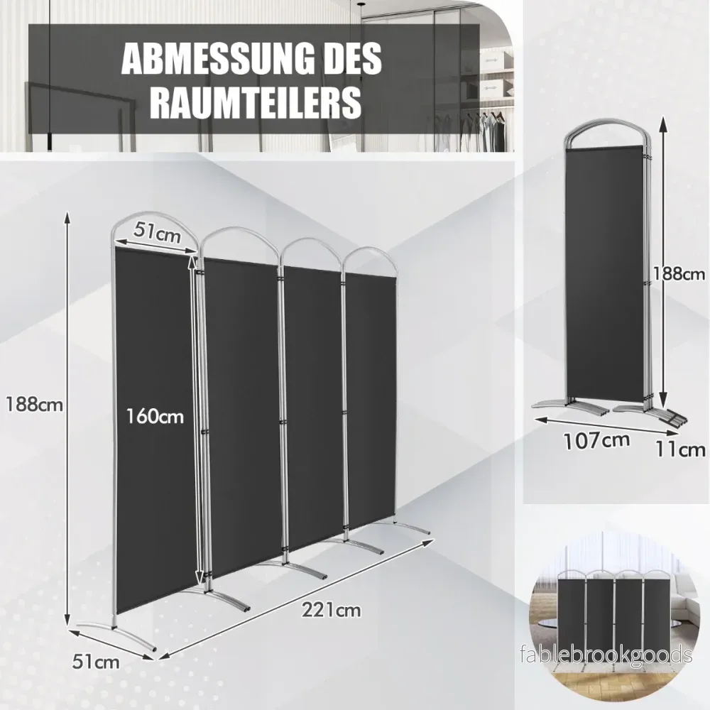 Vikbar – rumsavdelare med paneler Skiljevägg för hem – 4 221 x 51 x 188 cm – Grå - Bild 3