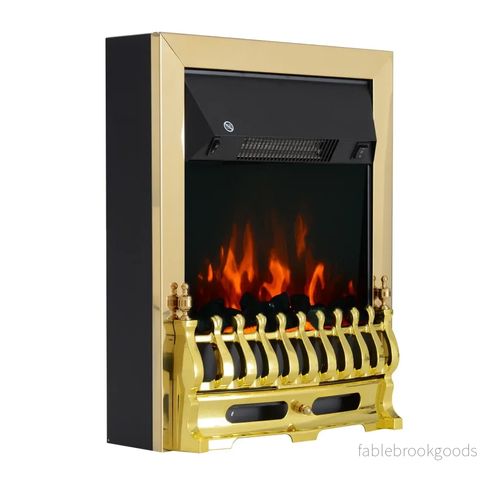Fristående Elspis, 1000/2000W, Guld, Flameffekt