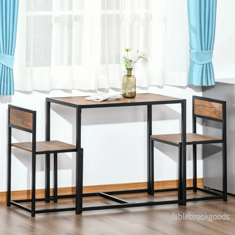 Matsalsset: bord med 2 metallstolar, naturlig finish - Bild 2