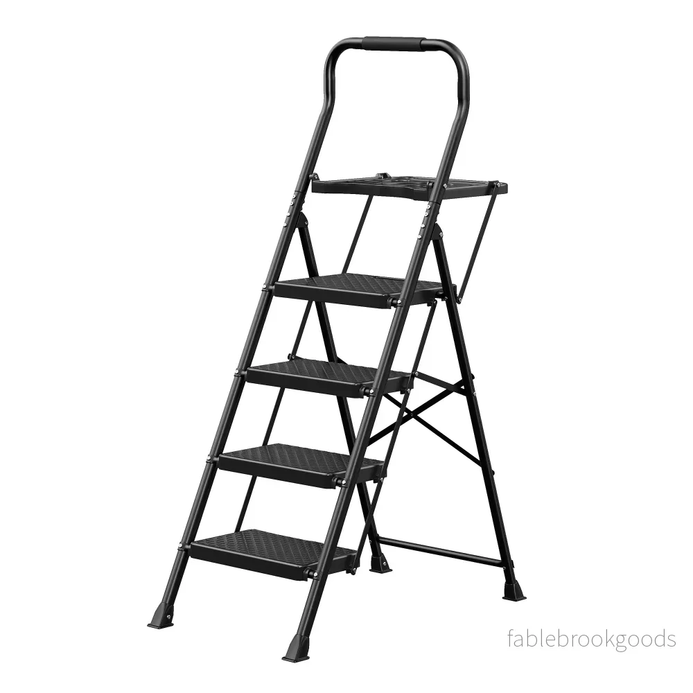Opvouwbare Trapladder – 4 Treden – Staal – Draagvermogen tot 150 kg – Zwart