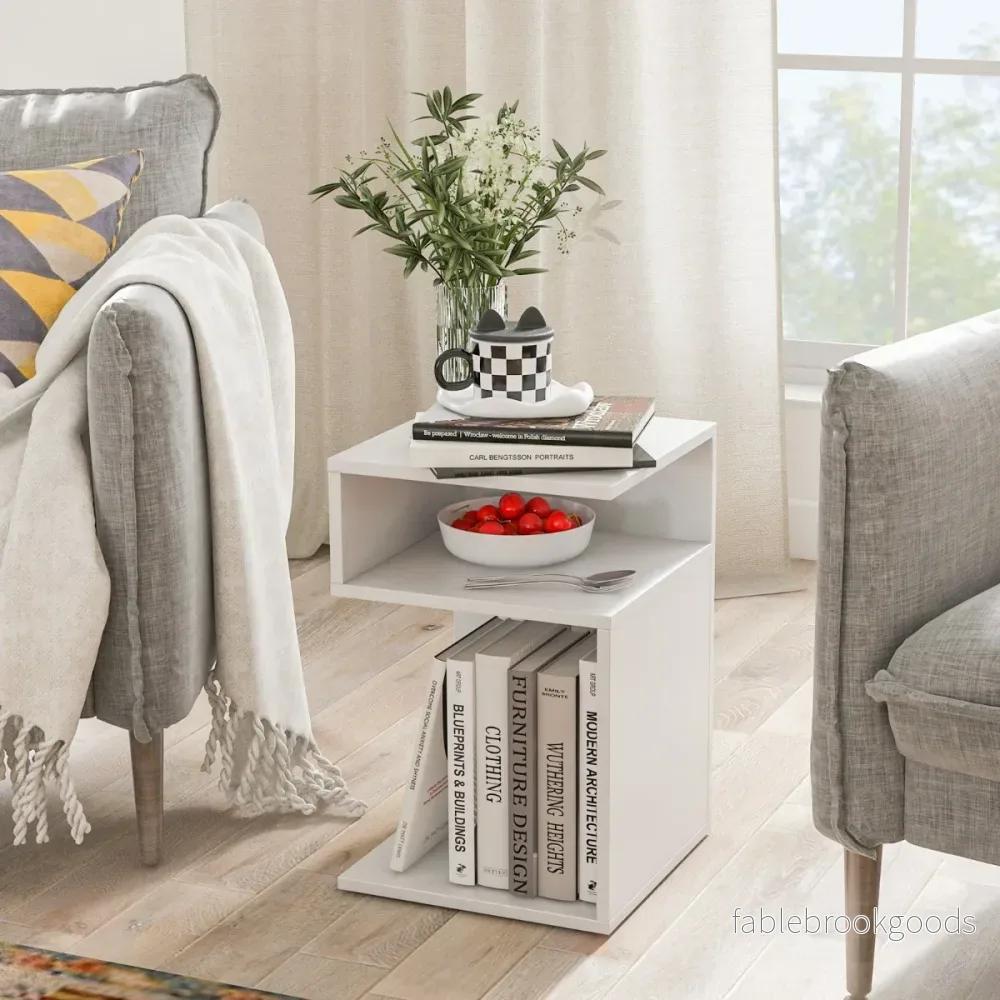 S – format sidobord med öppna fack Modernt sängbord – 2 33 x 33 x 50 cm – Vit - Bild 2