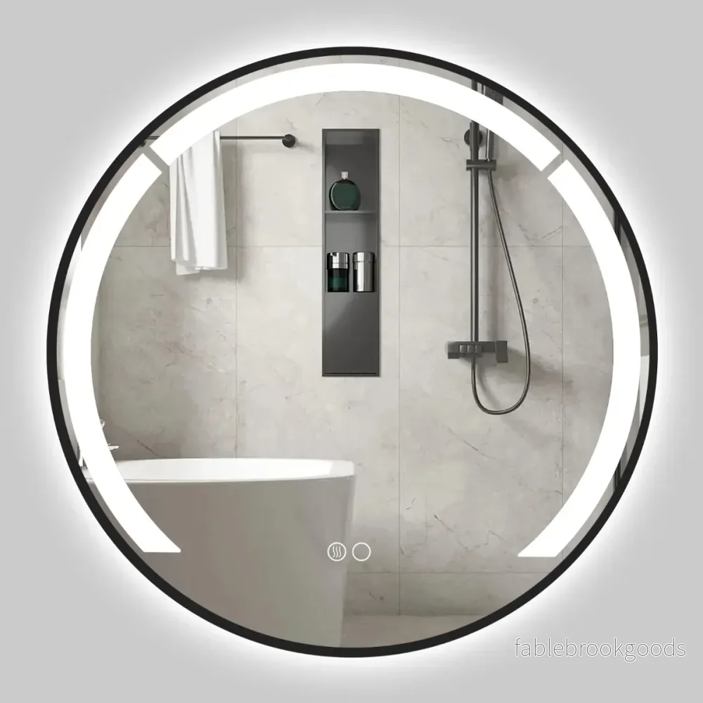Rund – Badrumsspegel Badspiegel med LED Licht och Aluminiumrahmen Schminkspiegel Schwarz – 60 cm – Svart