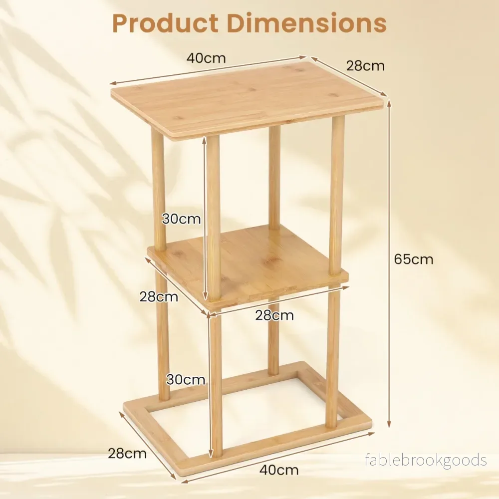 pack – bambus sidobord med förvaringshyllor, rektangulärt sofabord, soffbord – 2 – Natur - Bild 2