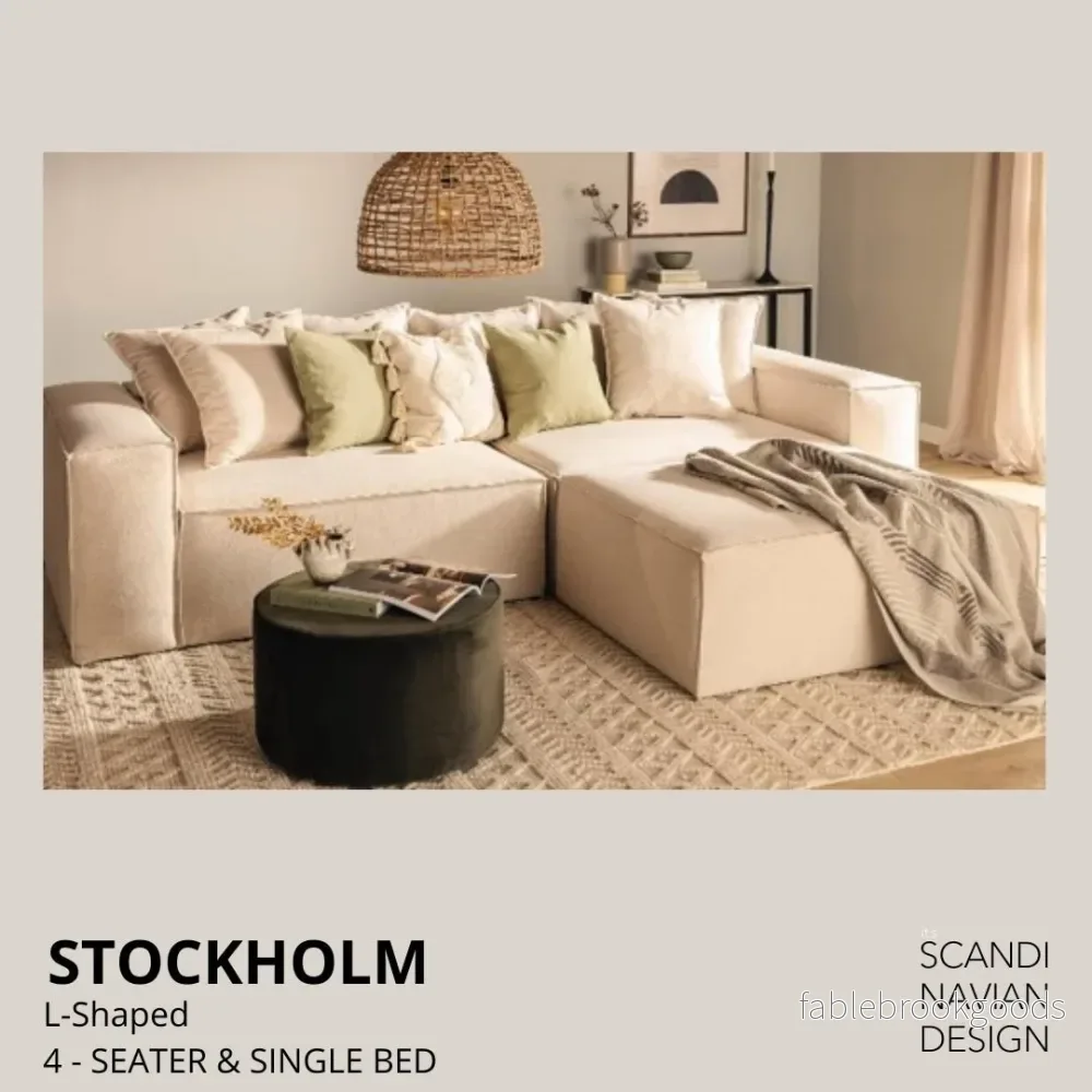 Stockholm L- Shaped sofa/single bed Exclusive Corduroy Dusty Beige removable & washable cover - Bild 3
