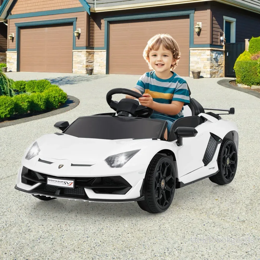 Lamborghini – elbil för barn med 2,4G fjärrkontroll och LED strålkastare Elfordon – Vit - Bild 3