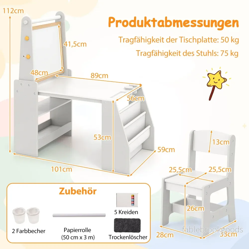 Barnkonstbord – och stolset Barnbord med staffli Whiteboard griffeltavla – Grå - Bild 2