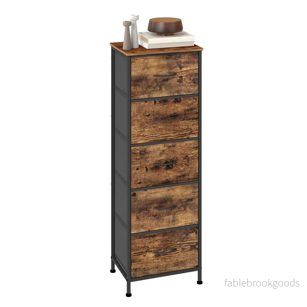 Commode - 5 Stoffen Lades - Smal - Industrieel Design - Vintage Bruin-Zwart - Bild 2