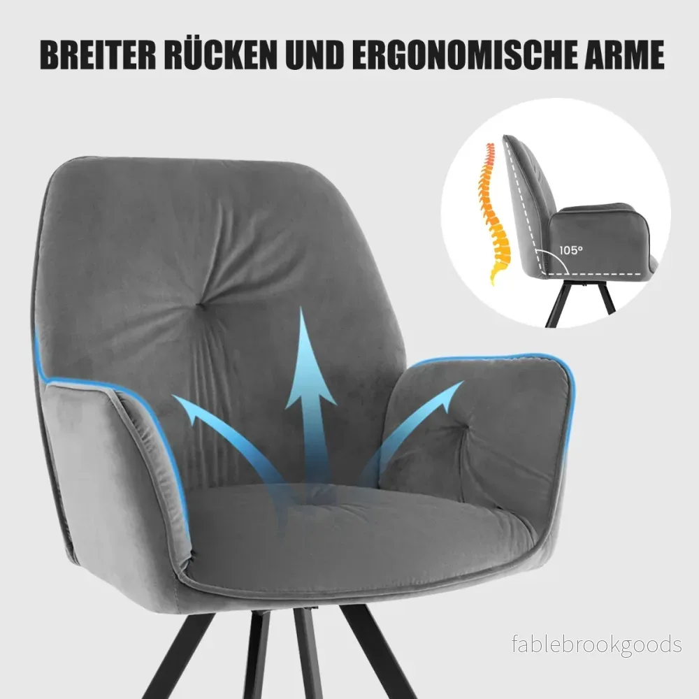 Set – med snurrstolar av sammet, 360° vridbara matsalsstolar metallben, – 2 , 63 x 59 x 87 cm – Grå - Bild 3