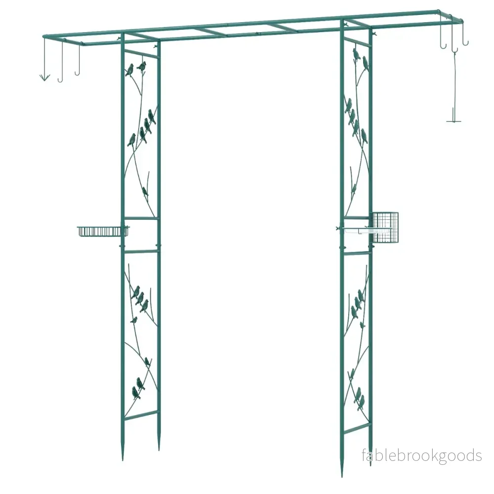 Trädgårdsbåge – med matstation, robust vattenskål, gallerbricka, fettmatare – 213 cm – Grön