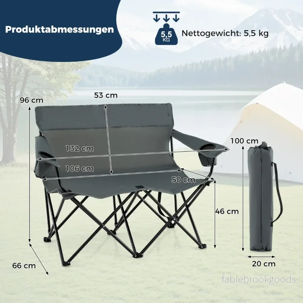 Campingstol – för personer Fällstol med dryckeshållare och armstöd bärväska – 2 – Grå - Bild 2