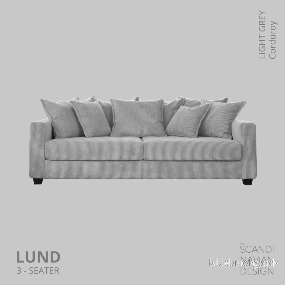 Lund 3-seater Sofa, Light Grey Corduroy, removable & washable cover Lund 3-seater Sofa, Light Grey Corduroy, removable & washable cover