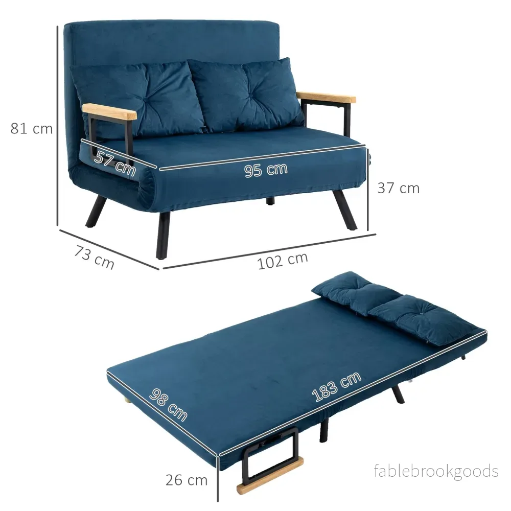 Blue Velvet bäddsoffa, justerbart ryggstöd, hopfällbar design - Bild 3