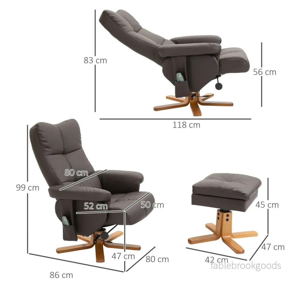 Brun avslappningsstol i konstläder med massage och pall - Bild 3