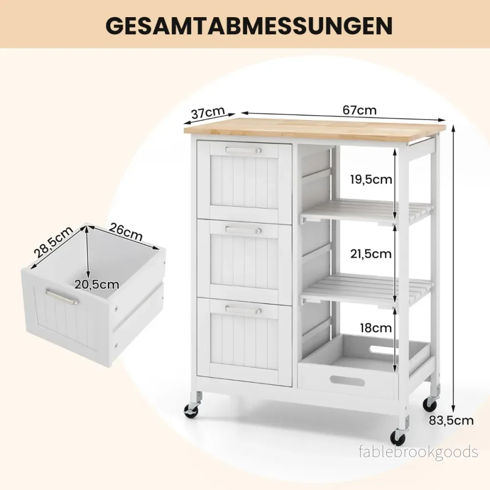 Köksvagn – Rullbar köksö serveringsvagn med nivåer förvaringshylla – 2 67 x 37 x 82,5 cm – Vit - Bild 2