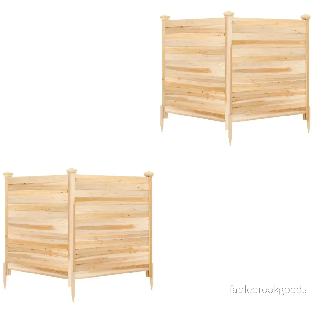Pack – Tvådelad skyddshäck trädgårdshäck av gran utomhus trähäck med tre stolpar naturfärg – 2 119 x 119 cm – Natur