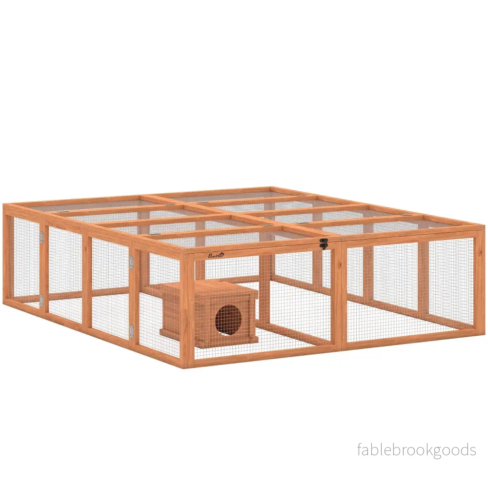 Kaninbur med stor gård, modulär design, trä