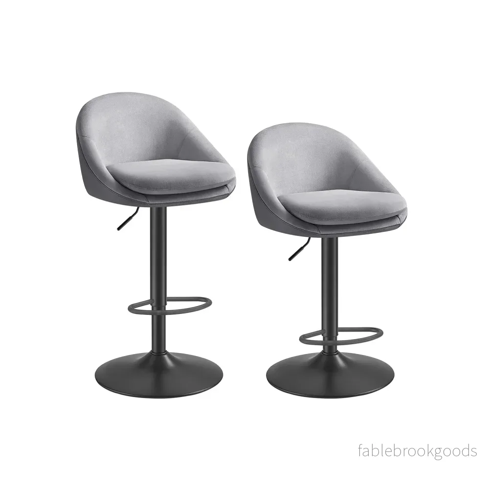 Barstol Set om 2 – Höjdjusterbar – Sammet – Dove Grey Ink Black