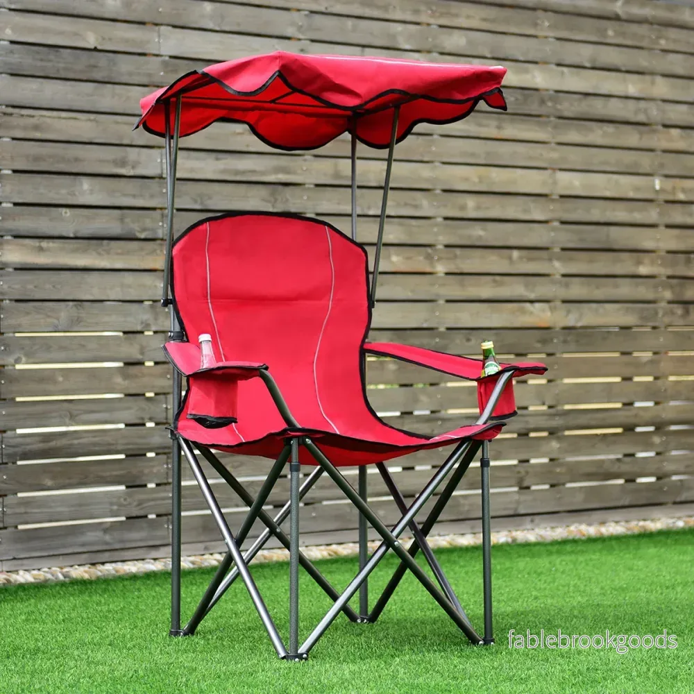 Fällbar – fiskestol med mugghållare för Patio Beach Camping – 96,5 x 67,5 x 130 cm – Röd