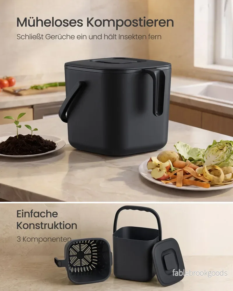 Gft-emmer - Geurdicht met Deksel en Handgreep - Zwart - 23,9 x 22 x 19,5 cm - Bild 3