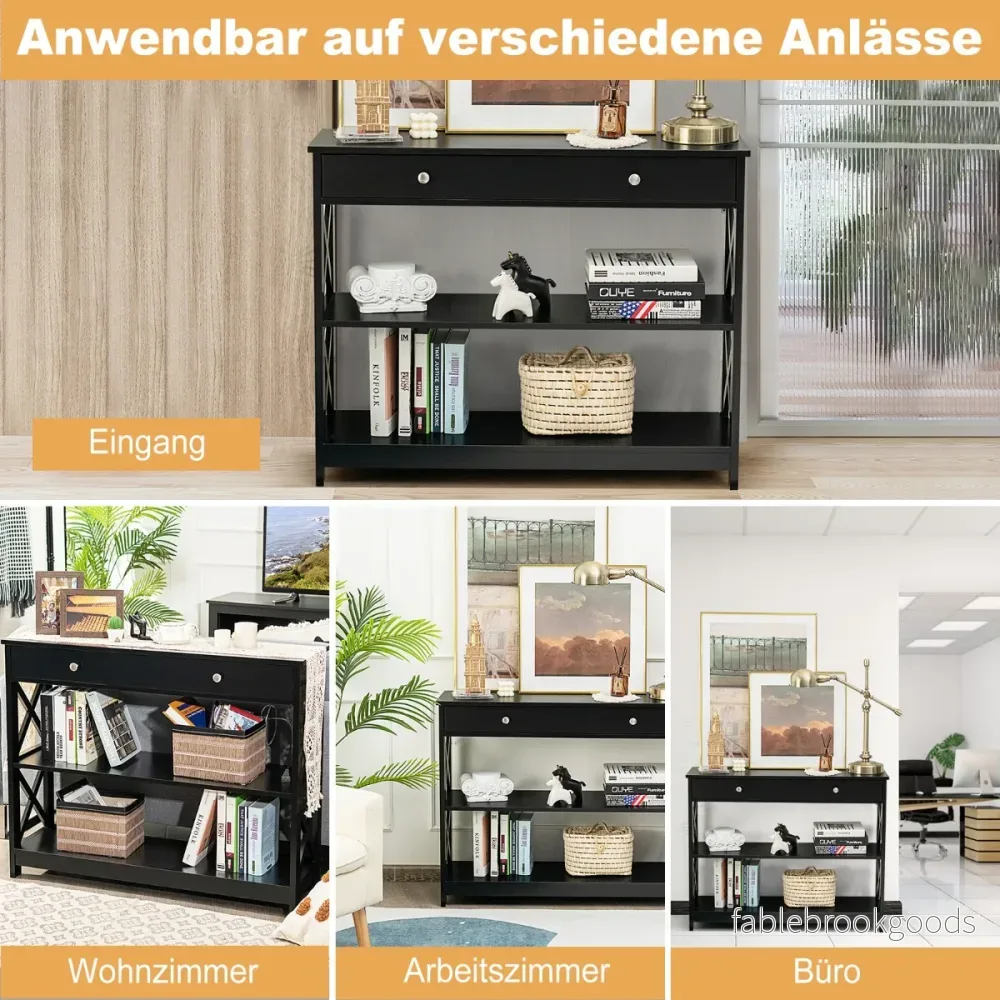 vånings – konsolbord med låda Hallbord av trä – 3 100 x 30 x 80 cm – Svart - Bild 3