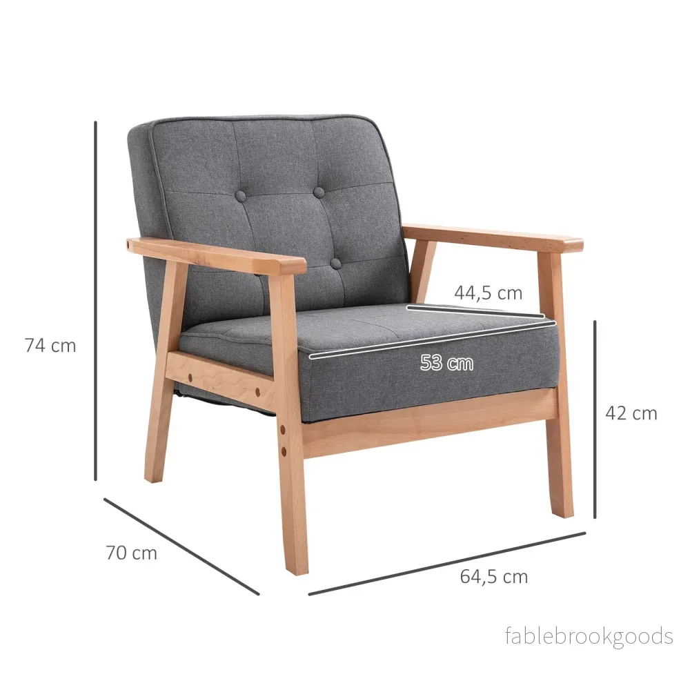 Grå linnefåtölj med träram, 120 kg kapacitet - Bild 3