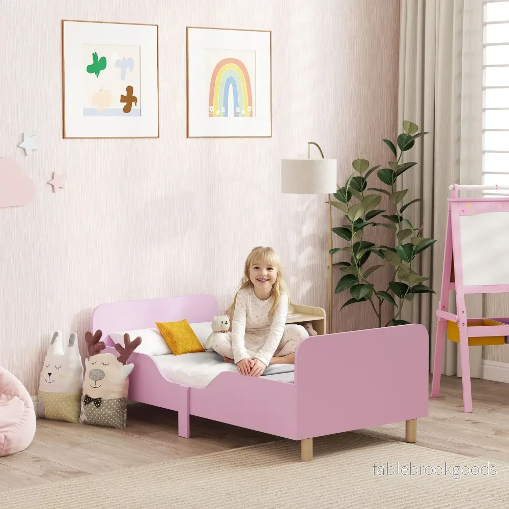 Sängstomme för småbarn med skyddsräcke, rosa MDF, 3-8 år - Bild 2