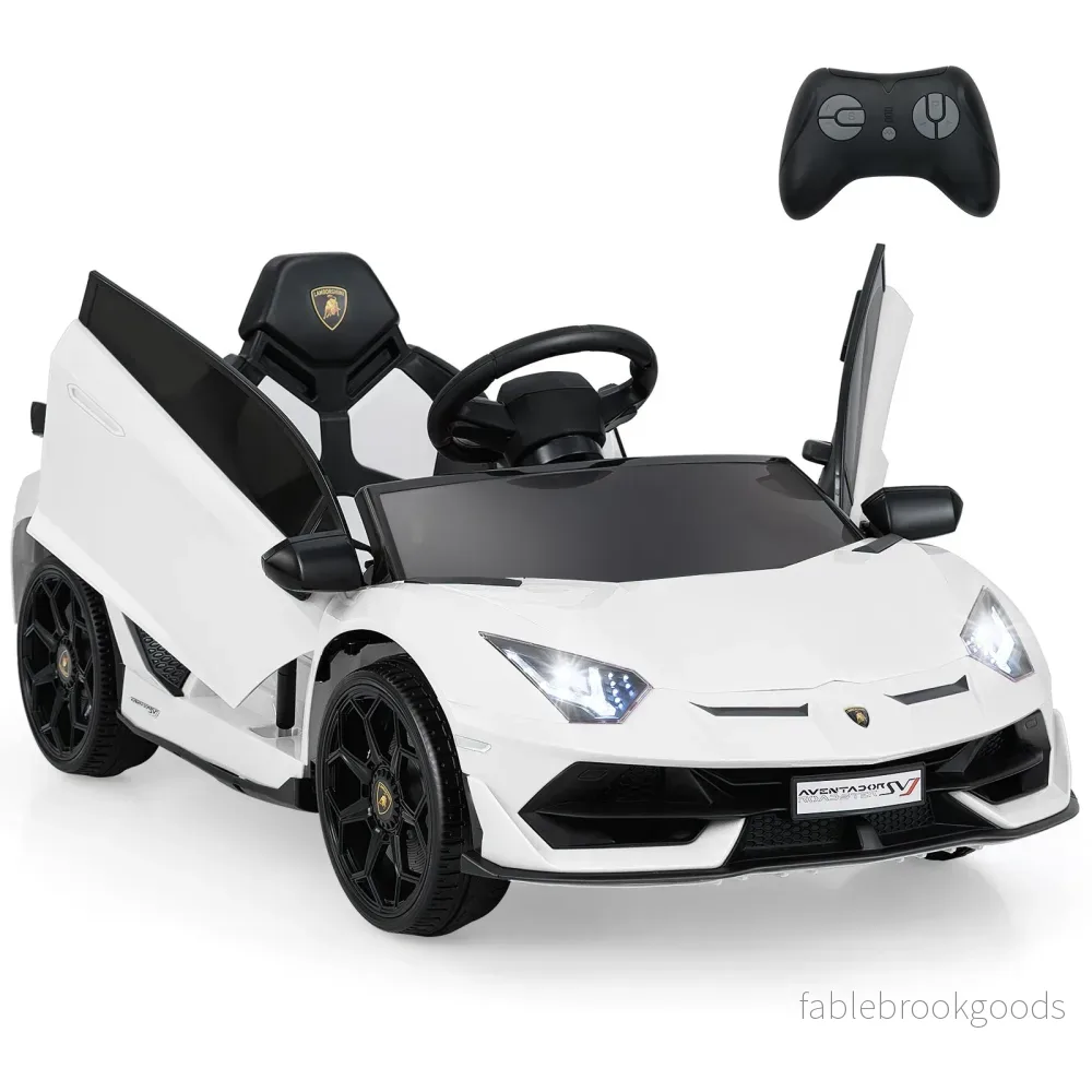 Lamborghini – elbil för barn med 2,4G fjärrkontroll och LED strålkastare Elfordon – Vit