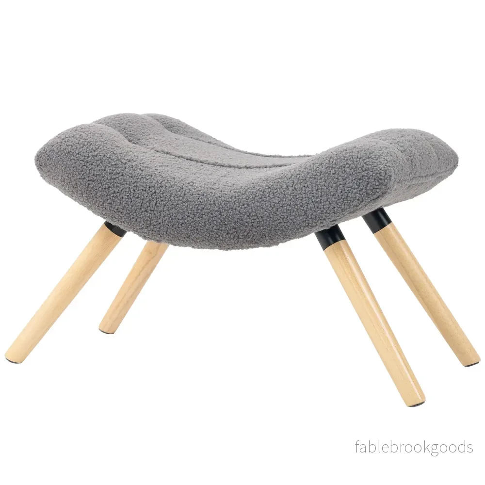 Modern fotpall med fleeceöverdrag, träben, mörkgrå