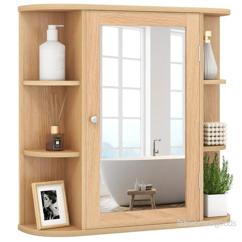 Spegelskåp – för badrum med fack och öppna hyllor – 4 6 66 x 17 x 63 cm – Natur