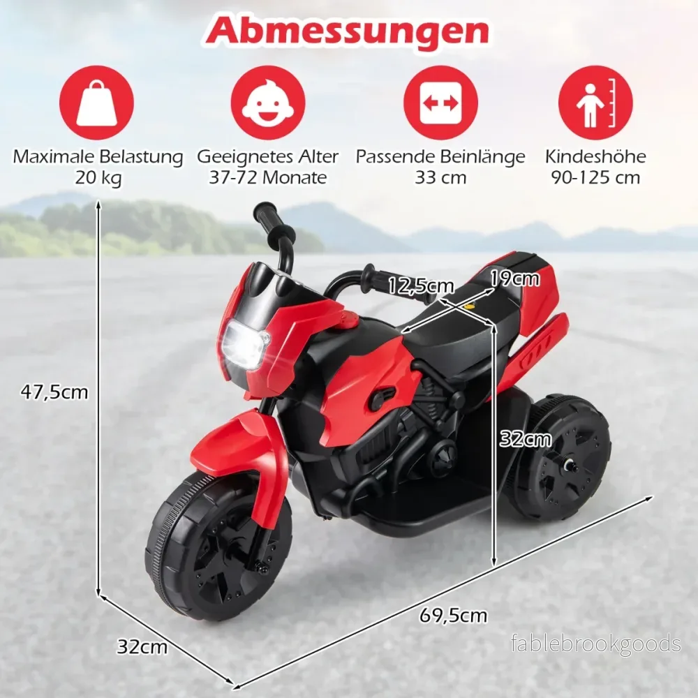 6V – Barnmotorcykel Hjul Elektro Med LED Scheinwerfer Fotpedal Batteridriven Lekfordon – 3 – Röd - Bild 2