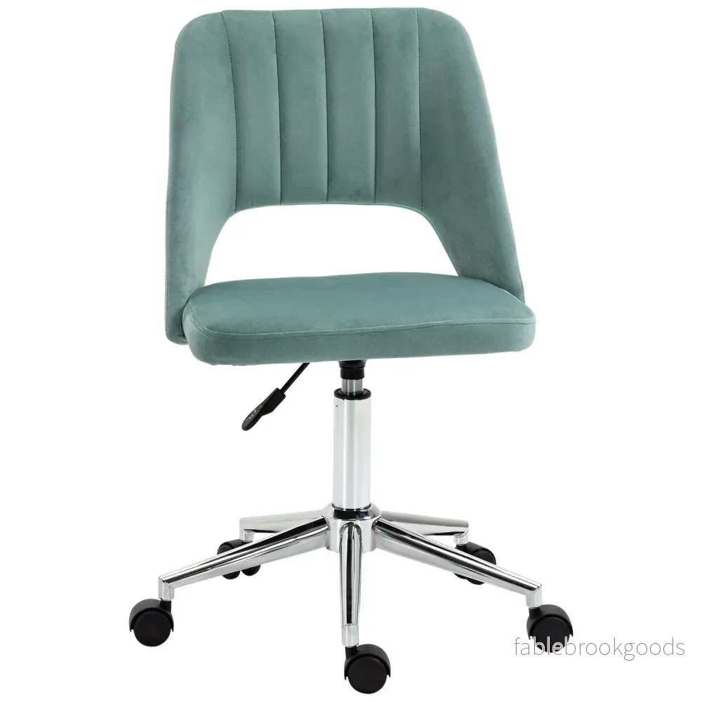 Ergonomisk skrivbordsstol i grön sammet – justerbar, inga armar Ergonomisk skrivbordsstol i grön sammet – justerbar, inga armar